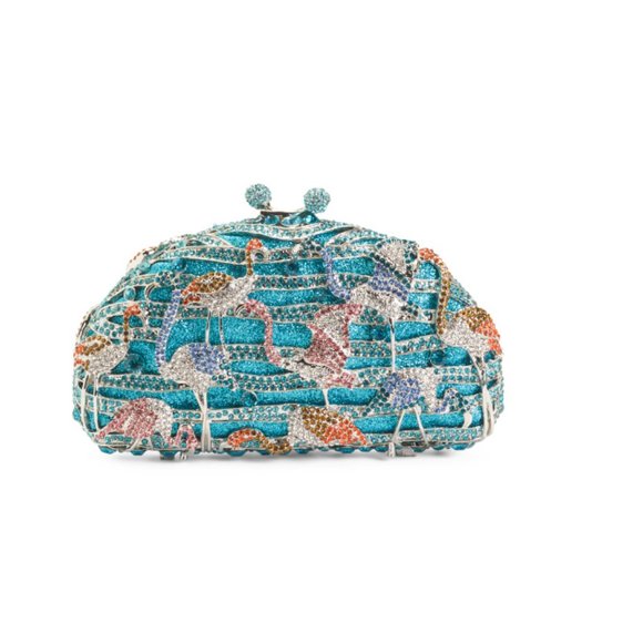 NATASHA Pink/Blue Flamingo Crystal Clutch